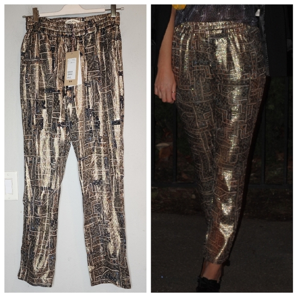 NWT Isabel Marant × H&M Silk Metallic pullon pants size 6 pockets - Picture 1 of 17